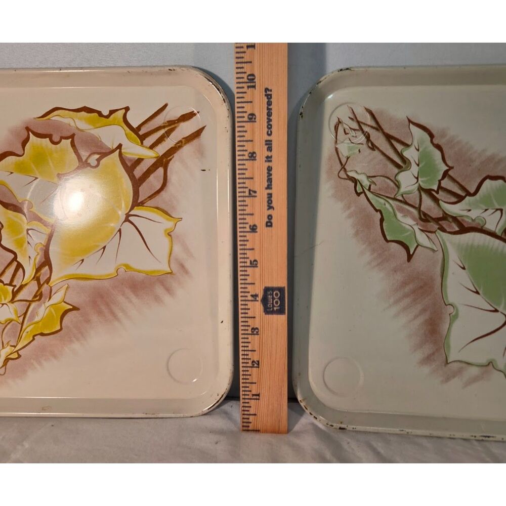 Vintage Metal Serving Trays Floral Mid Century Cottage Kitchen Set